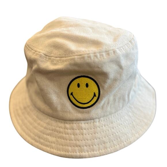 Smiley Originals Bucket Hat‎ Cream White Unisex One Size Cotton Smiley Face Logo - Picture 1 of 4